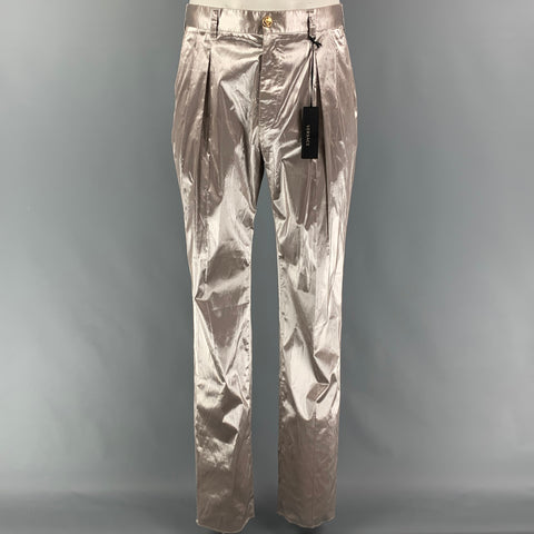 VERSACE Size 34 Silver Metallic Pleated Dress Pants