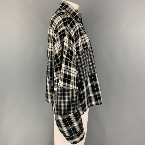 ALMOST BLACK Size M Black White Plaid Cotton Blend Oversized Long Sleeve Shirt