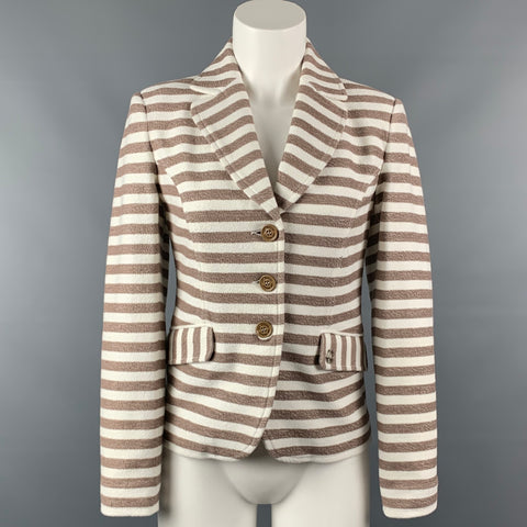 LOVE MOSCHINO Size 4 Cream & Taupe Stripe Cotton Jacket