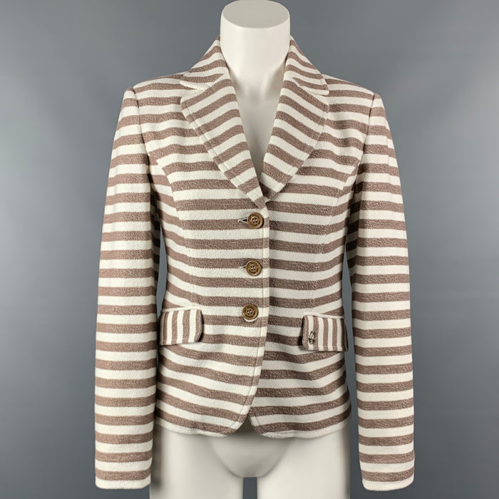 LOVE MOSCHINO Size 4 Cream & Taupe Stripe Cotton Jacket