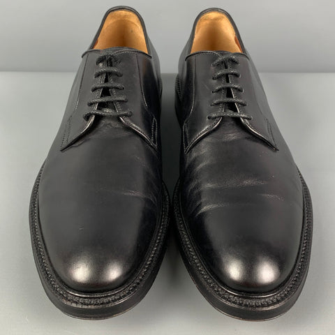 BATTISTONI Size 10.5 Black Leather Lace Up Shoes