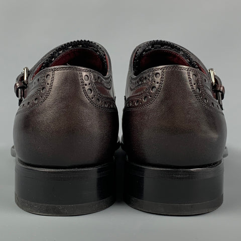 LOUIS VUITTON Size 11 Burgundy Antique Leather Double Monk Strap Loafers
