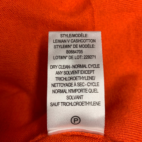 THEORY Size M Orange Cotton Cashmere V-Neck Pullover