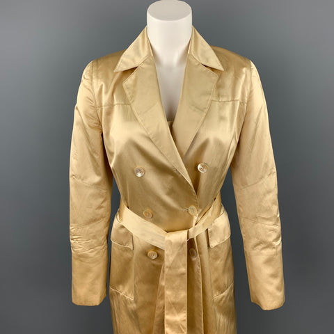 CAROLINA HERRERA Taille 4 Or Satin Soie / Coton Double Boutonnage Ceinturé 2 PC Ensemble Robe