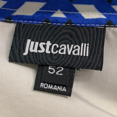 JUST CAVALLI Size L White Blue Black Snake Cotton Long Sleeve Shirt