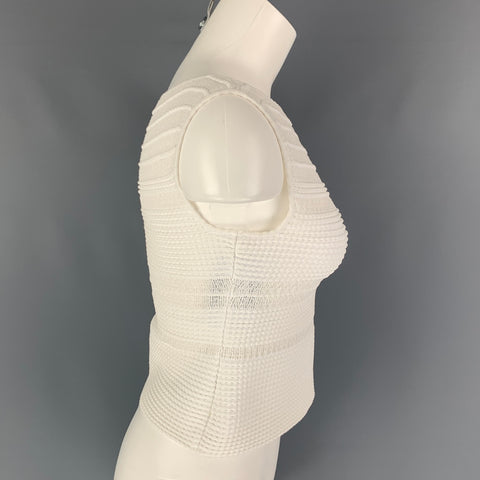 ALAIA Talla 6 Top de vestido sin mangas texturizado de mezcla de algodón blanco