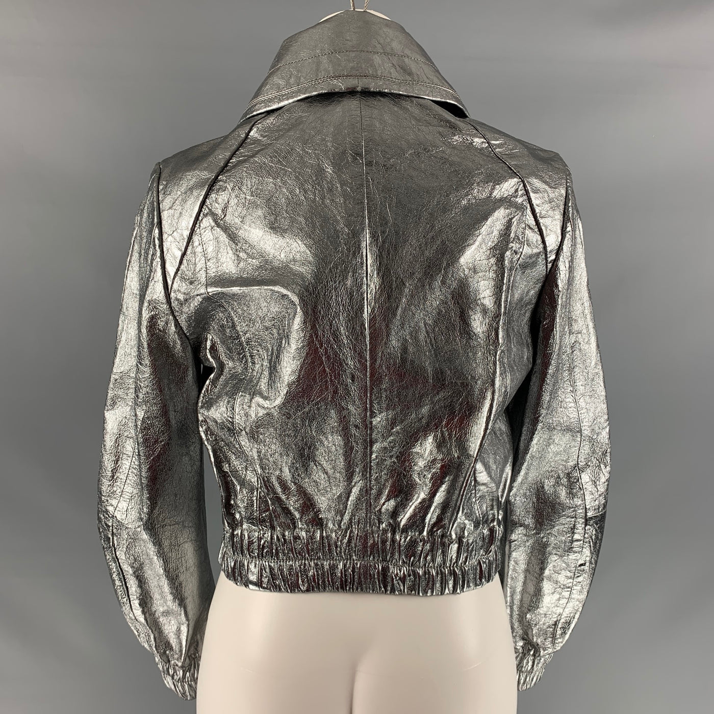 silver short length zip-up jacket