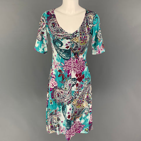 ETRO Taille 6 Robe Paisley en Viscose Multicolore Verte
