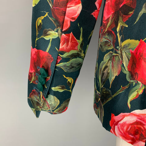 DOLCE & GABBANA S/S 18 Size 38 Green & Red Floral Silk / Cotton Sport Coat