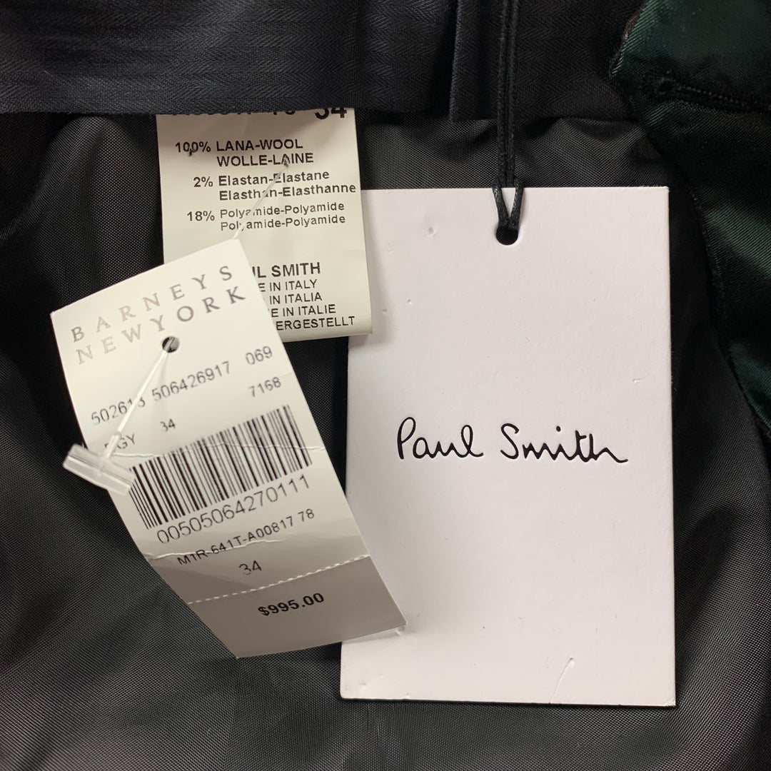 PAUL SMITH Size 34 Charcoal Chalkstripe Wool Zip Up Dress Pants