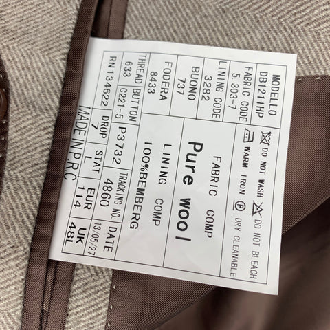 SUIT SUPPLY Size 48 Brown Herringbone Wool Notch Lapel Suit