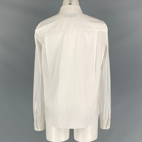SALVATORE FERRAGAMO Size 8 White Cotton & Elastane Tuxedo Shirt