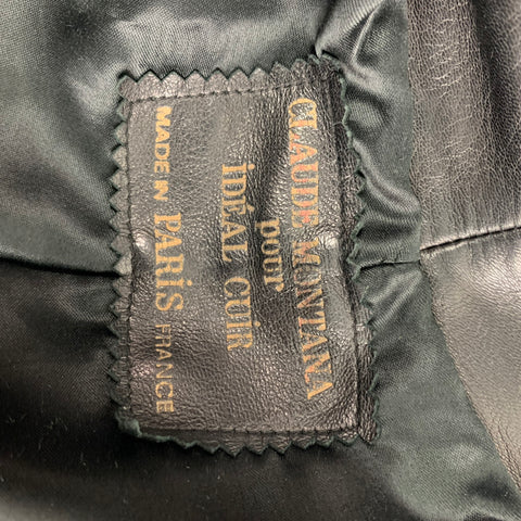 CLAUDE MONTANA Talla 10 Chaqueta corta con flecos de cuero negro