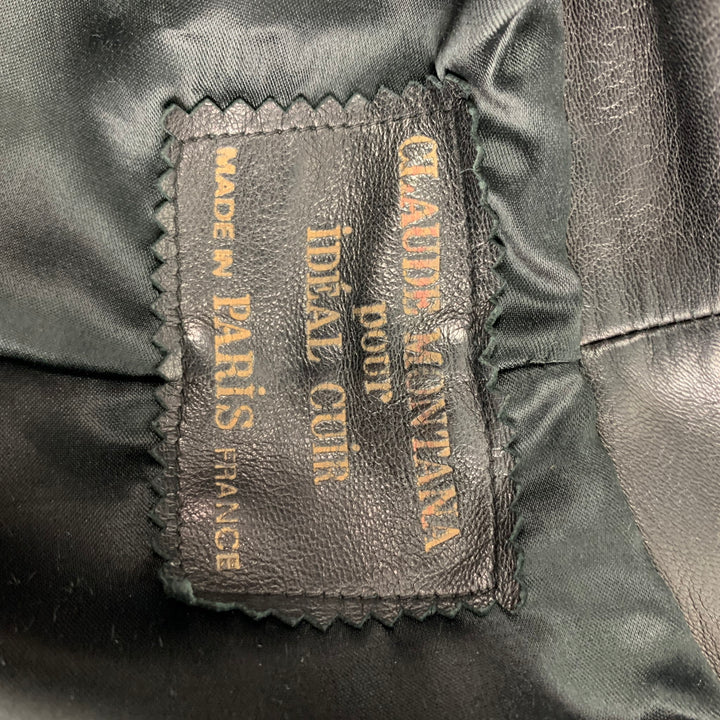 CLAUDE MONTANA Size 10 Black Leather Fringe Cropped Jacket