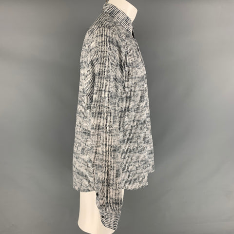 PRADA Size S White Grey Print Cotton Button Up Long Sleeve Shirt
