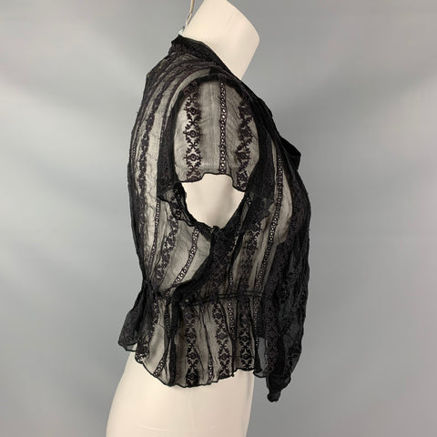 GRAHAM & SPENCER Size S Black Silk Embroidered Cardigan Blouse