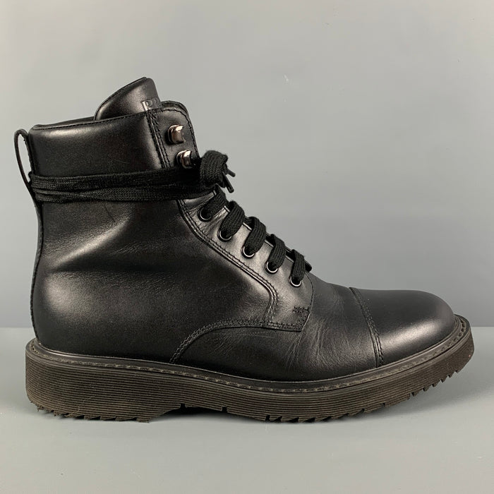 PRADA Size 8 Black Leather City Calf Boots