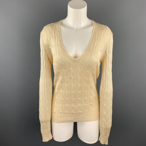 RALPH LAUREN Black Label Size M Cream Cable Knit Silk Sweater