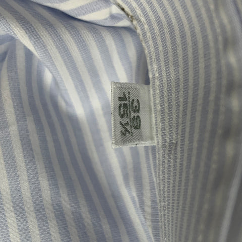LANVIN Size M Light Blue & White Stripe Cotton Button Down Long Sleeve Shirt