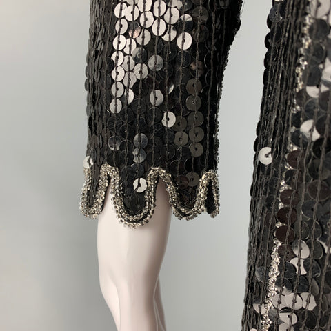 JUDITH ANN CREATIONS Taille S Robe droite à paillettes argent noir