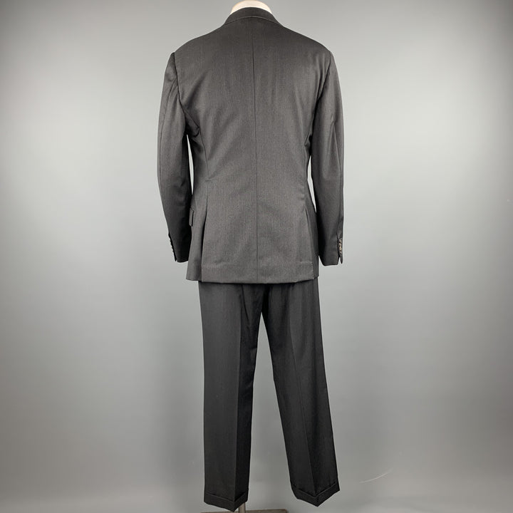 HERMES Size 44 Regular Charcoal Twill Wool Notch Lapel Suit