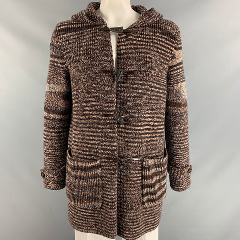 MISSONI Size L Brown Knitted Wool Toggle Closure Coat