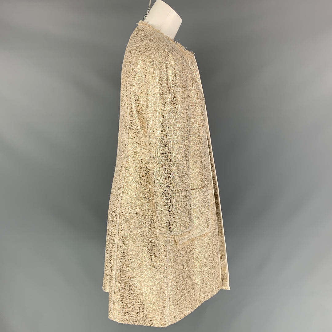 NEIMAN MARCUS Size L Gold & Cream Polyester Blend Tweed Coat
