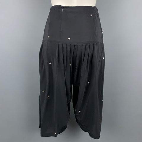 DRIES VAN NOTEN Pantalon décontracté à entrejambe tombant en soie losange noir taille 6