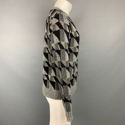 SAINT LAURENT F/W 15 Size L Grey & Black Triangle Wool Blend Crew-Neck Sweater