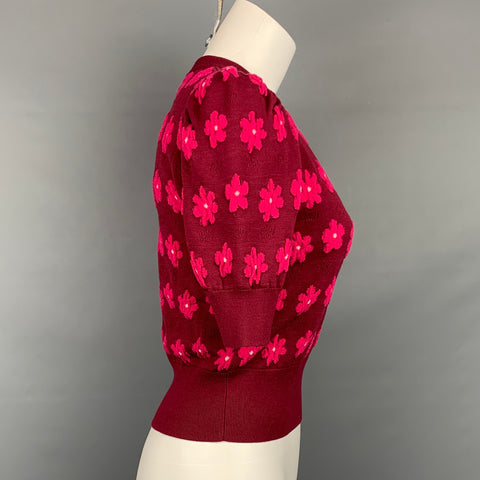 KATE SPADE Size XS Burgundy & Pink Floral Viscose Blend Short Sleeve Pullover