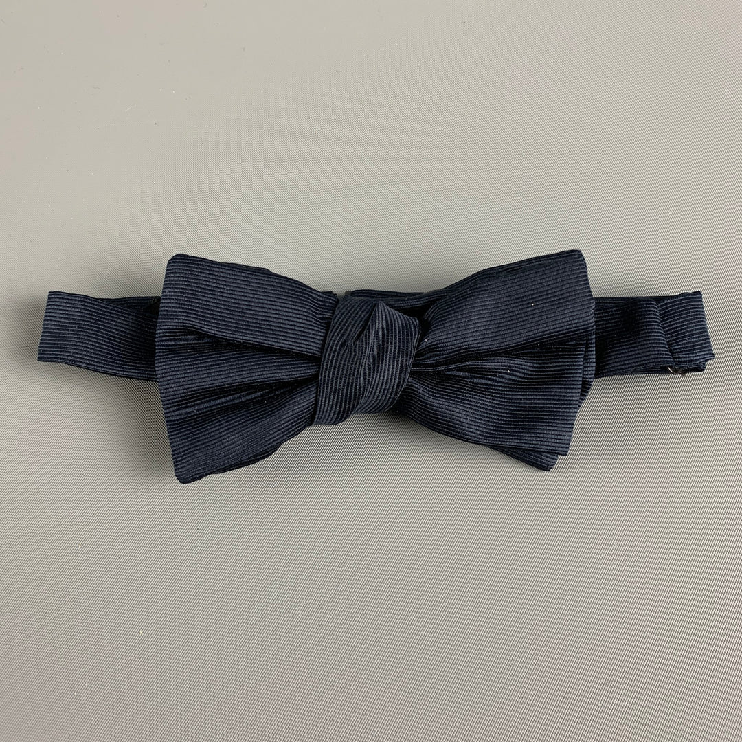 DENIS COLBAN Navy Ribbed Silk Bow Tie