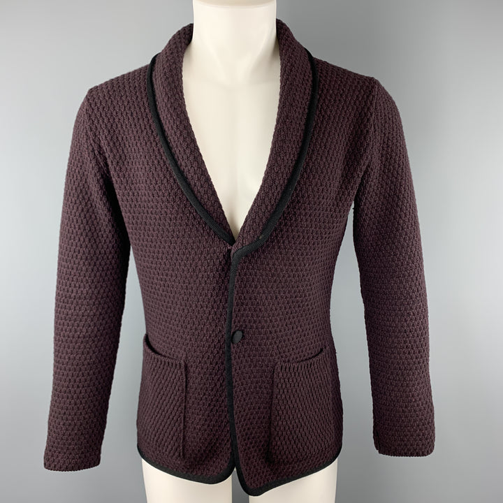 LARDINI Plum Knitted Wool Shawl Collar Chest Size M Sport Coat