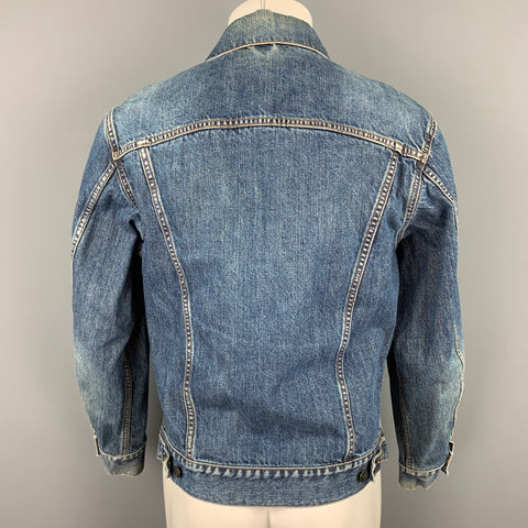STONE ISLAND Size L Indigo Distressed Denim Trucker Jacket
