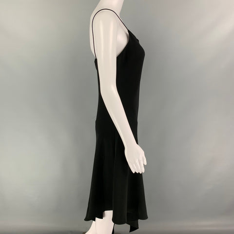 CELINE Size 6 Black Silk Spaghetti Straps Mid-Calf Cocktail Dress
