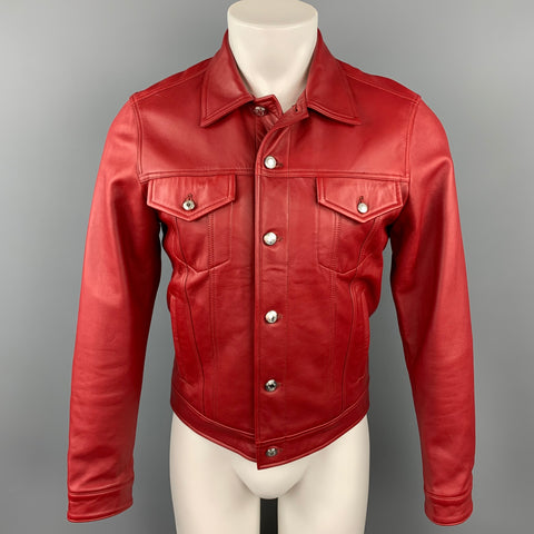 PAUL SMITH Size M Red Leather Trucker Jacket