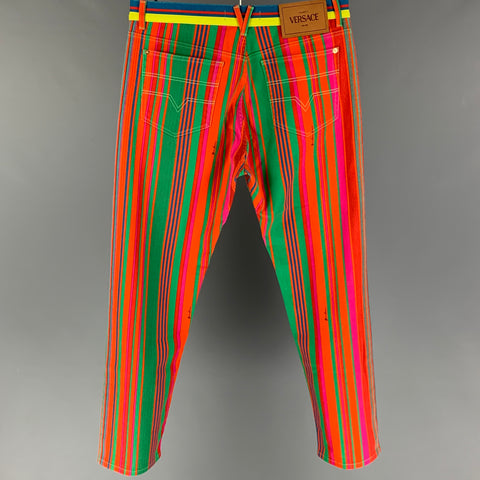 VERSACE Size 36 Multi-Color Stripe Cotton Jean Cut Casual Pants