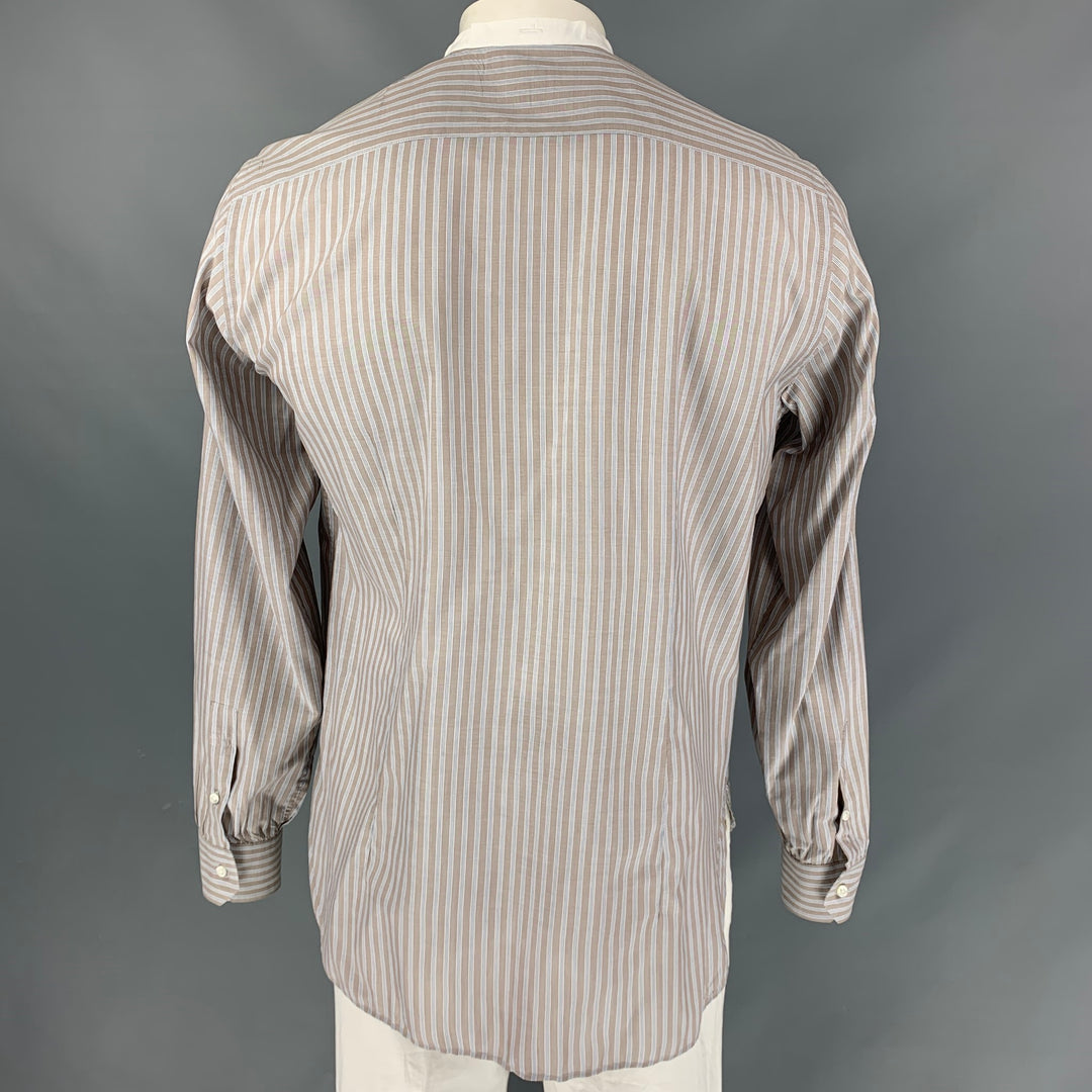 BAMFORD & SONS Size L Taupe &  White Stripe Cotton Nehru Collar Long Sleeve Shirt
