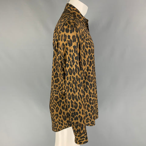 MARC JACOBS Size S Tan Black Animal Print Silk Cotton Long Sleeve Shirt