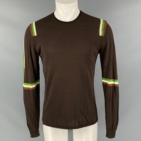 NEIL BARRETT Size M Brown Green Stripe Cotton Crew-Neck Pullover