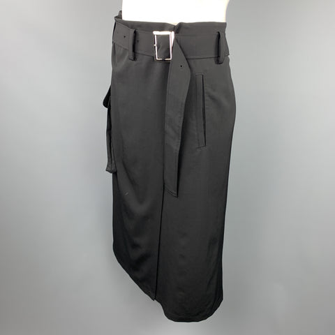 Y's by YOHJI YAMAMOTO Size L Black Wool Skirt Overlay Gathered Waist Shorts