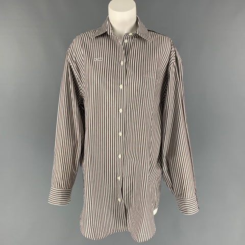 PETER DO Blusa extragrande de popelín de algodón con rayas color topo talla 2