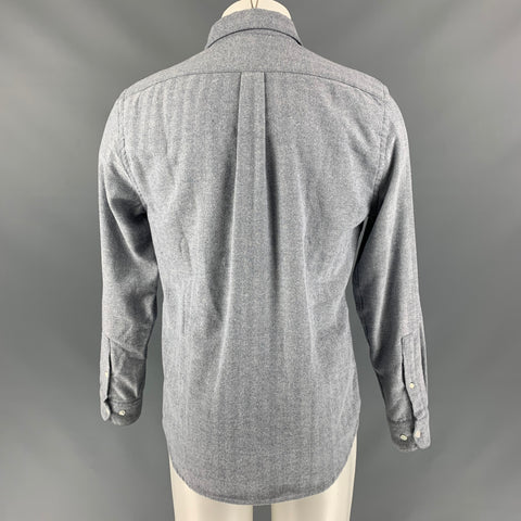 PORTUGUESE FLANNEL Size M Light Blue Herringbone Long Sleeve Shirt