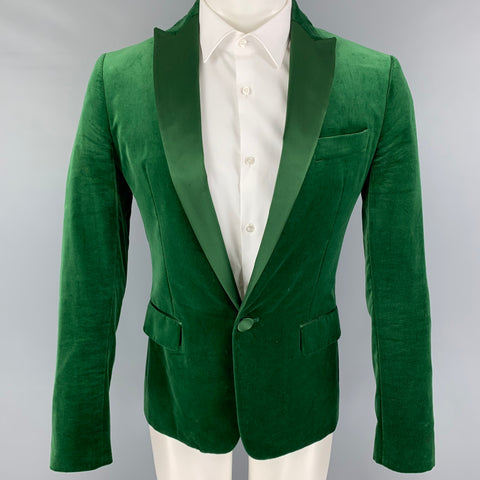 DSQUARED2 Size 36 Green Velvet Cotton Peak Lapel Sport Coat
