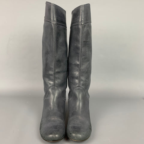 CHLOE Taille 8.5 Bottes Julie en cuir bleu à points contrastés