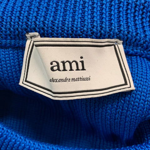 AMI Size S Blue Ribbed Polyester Crew-Neck Sweater