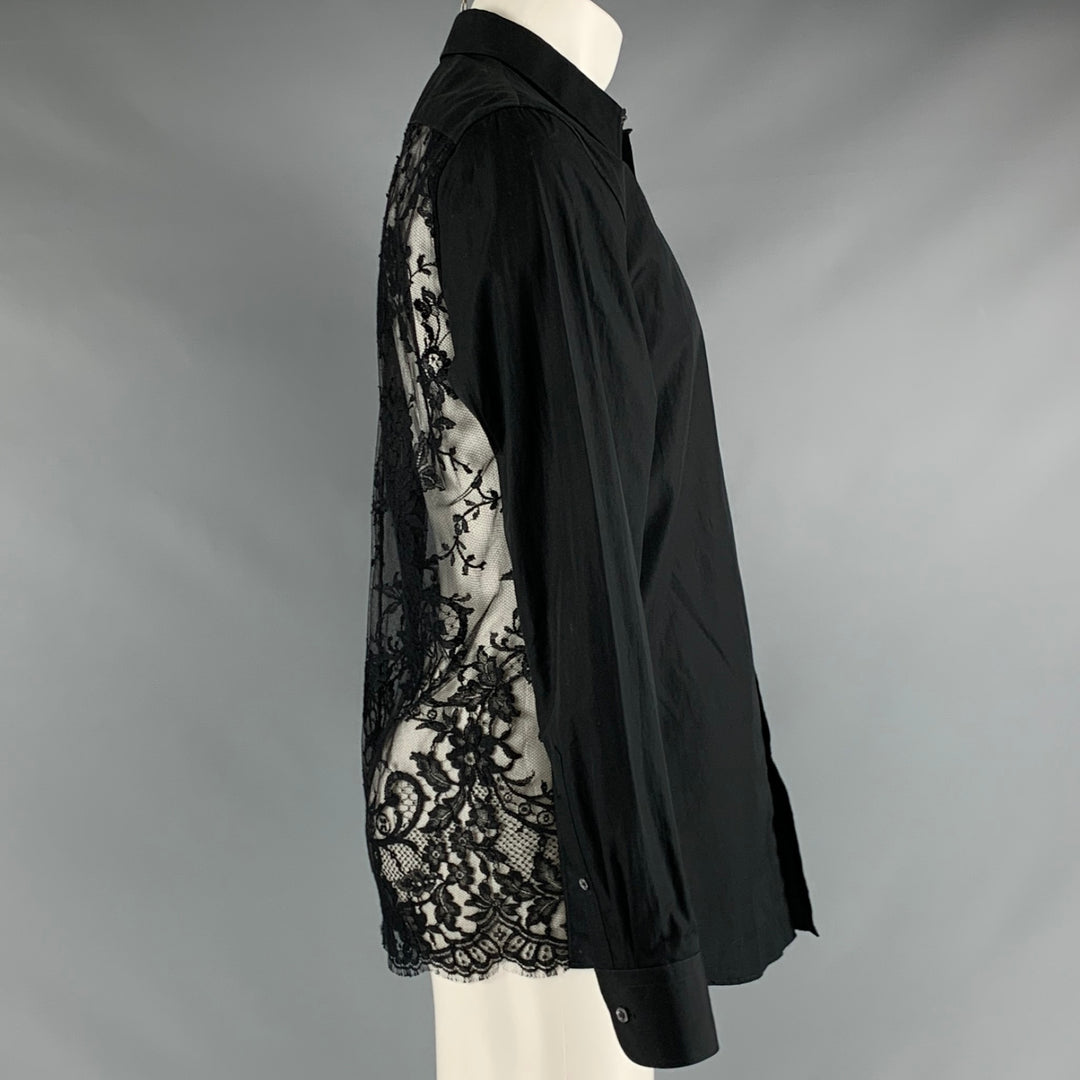 ALEXANDER MCQUEEN Size M Black Lace Cotton Button Up Long Sleeve Shirt