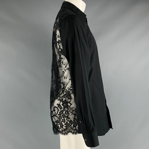 ALEXANDER MCQUEEN Taille M Chemise à manches longues boutonnée en coton en dentelle noire