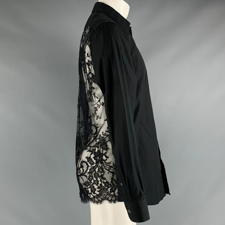 ALEXANDER MCQUEEN Size M Black Lace Cotton Button Up Long Sleeve Shirt