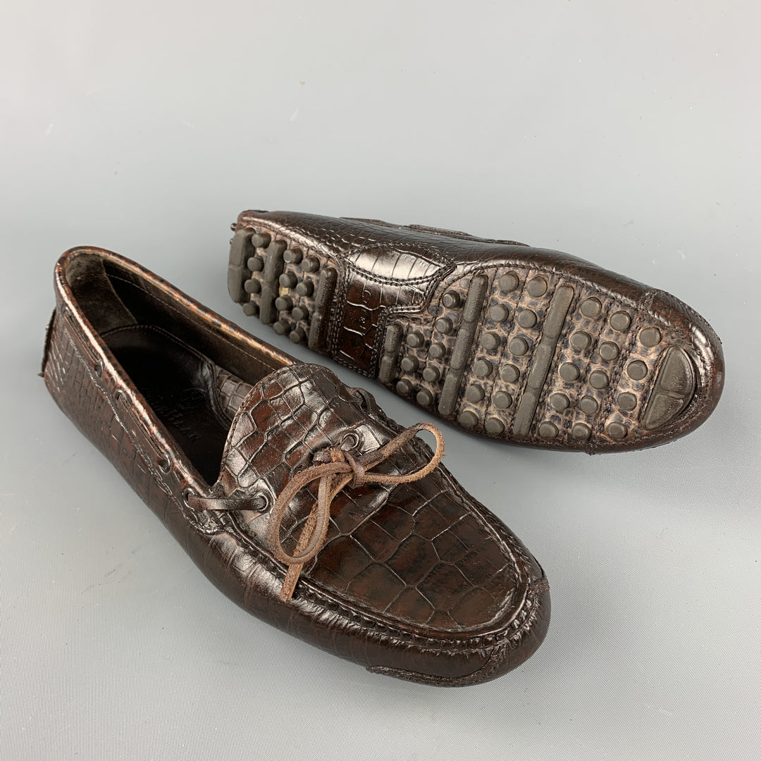 COLE HAAN Size 8.5 Brown Embossed Leather Drivers Loafers