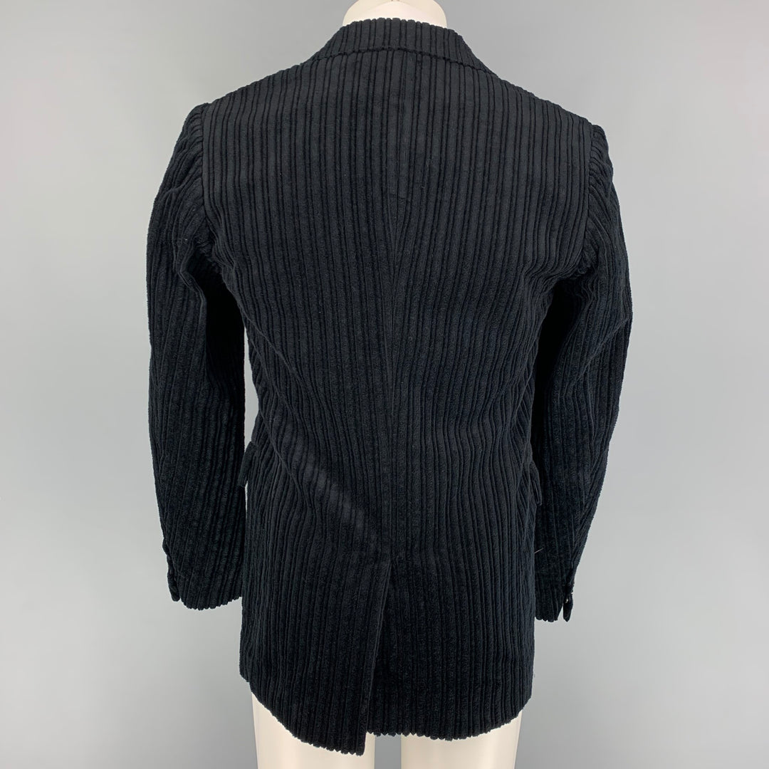 DRIES VAN NOTEN Size 36 Black Stripe Cotton Notch Lapel Sport Coat